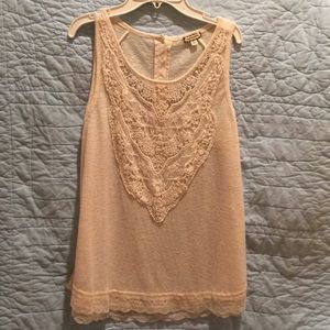 Eyeshadow high low cream lace bib tunic tank